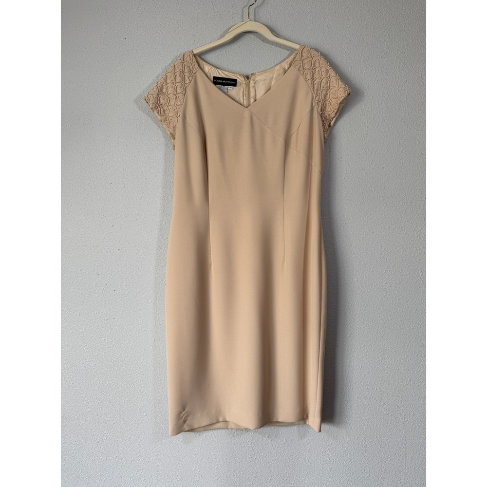 Donna Morgan Womens Dress Size 14 Beige Sheath Cocktail‎ Party Career Buttons